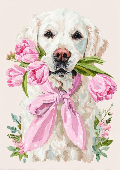 Golden Retriever Floral Illustration Poster. poster print