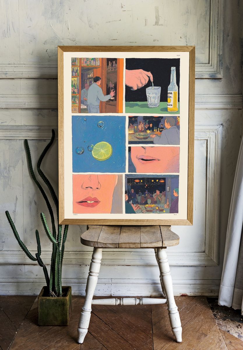 Cocktail Bar Scenes Illustration Print. room preview