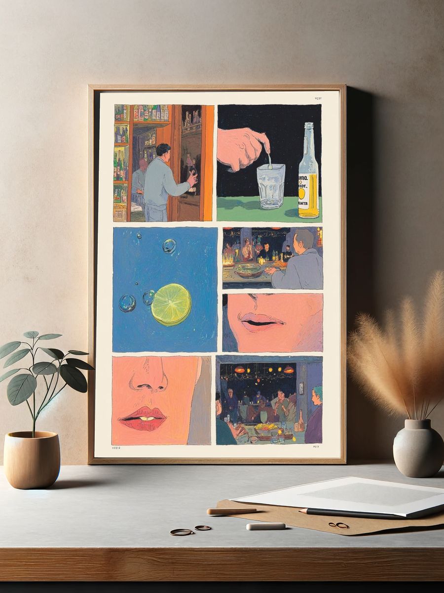 Cocktail Bar Scenes Illustration Print. — room view 2
