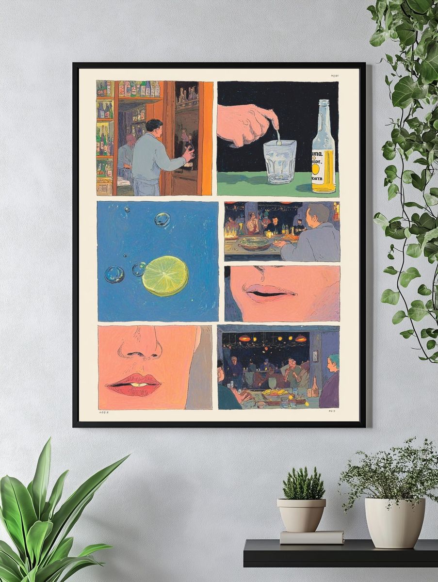 Cocktail Bar Scenes Illustration Print. — room view 4