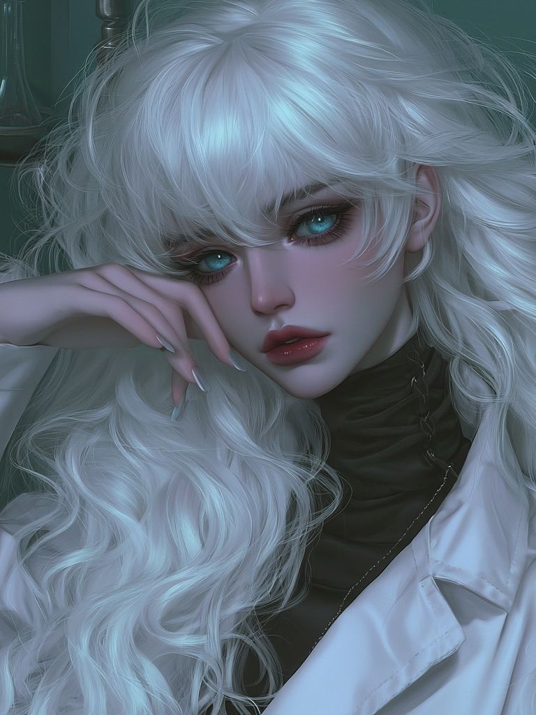 White-Haired Portrait Illustration Poster. poster detail