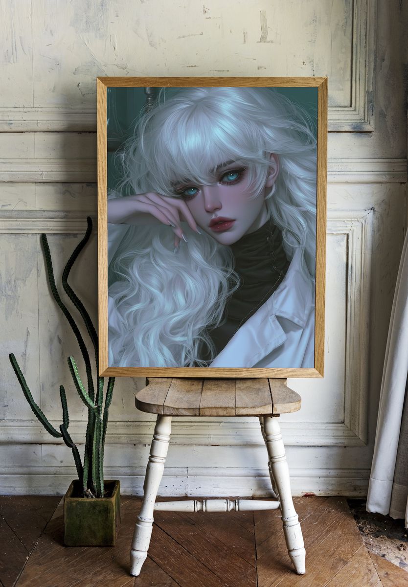 White-Haired Portrait Illustration Poster. room preview