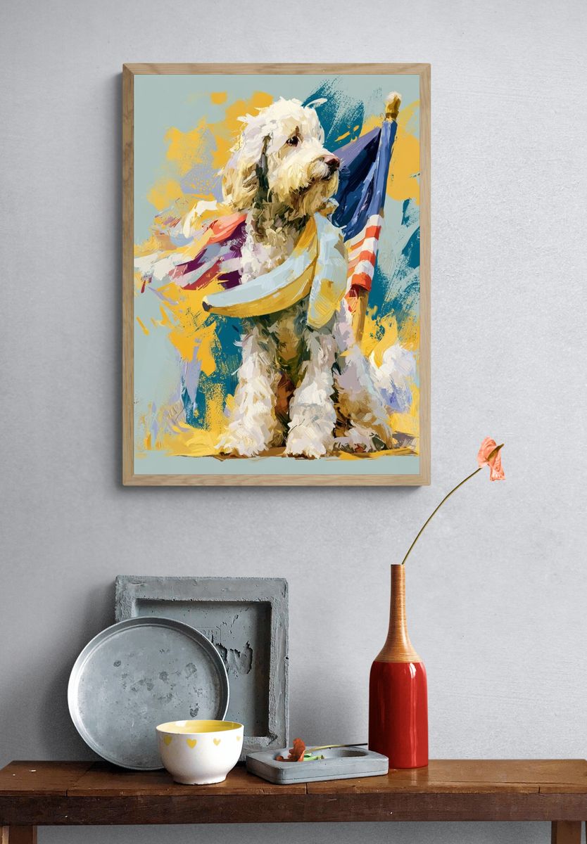 Patriotic Poodle Illustration Poster. — room view 3