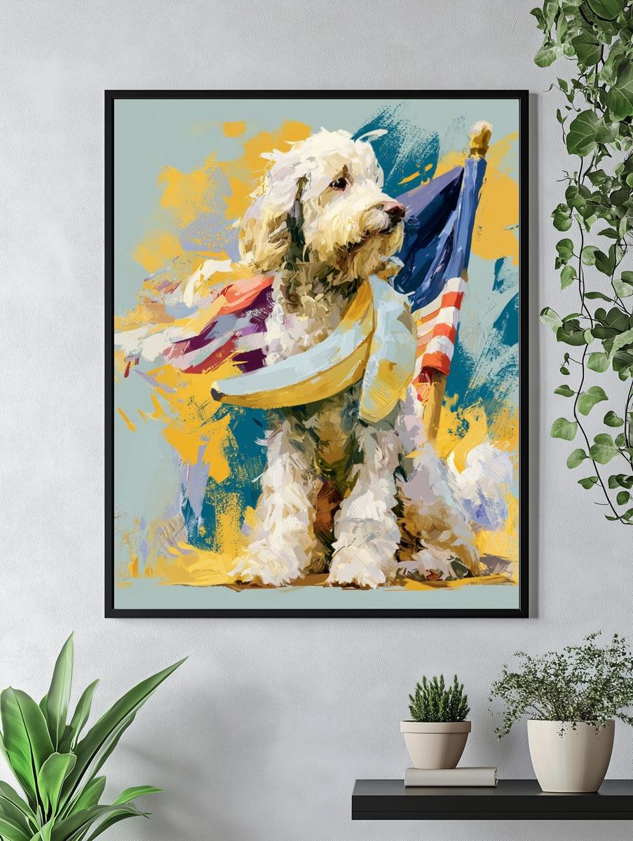 Patriotic Poodle Illustration Poster. — room view 4
