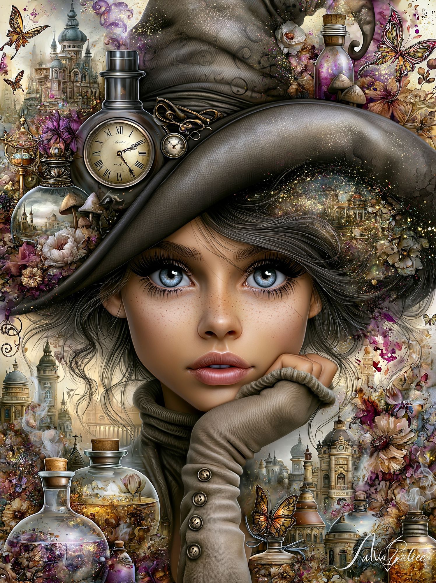 Steampunk Girl Portrait Print. poster detail