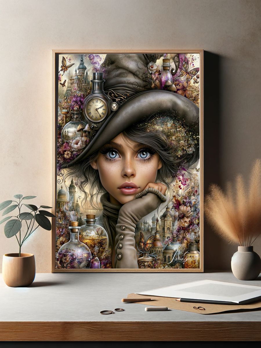 Steampunk Girl Portrait Print. — room view 2