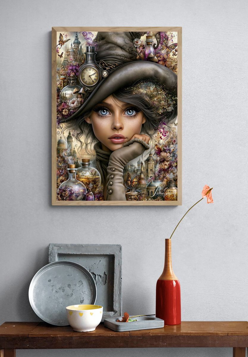 Steampunk Girl Portrait Print. — room view 3