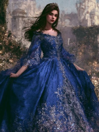 Enchanted Blue Gown Portrait Print. poster