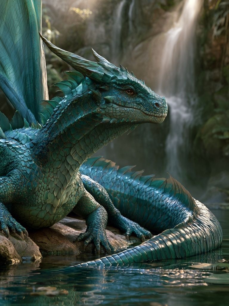 Emerald Dragon Waterfall Print. poster detail
