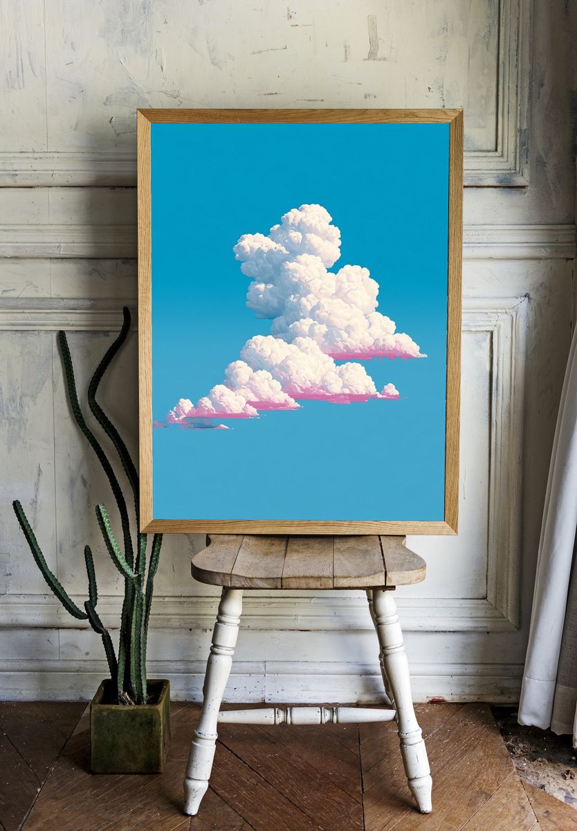 Cotton Cloudscape Illustration Poster. room preview