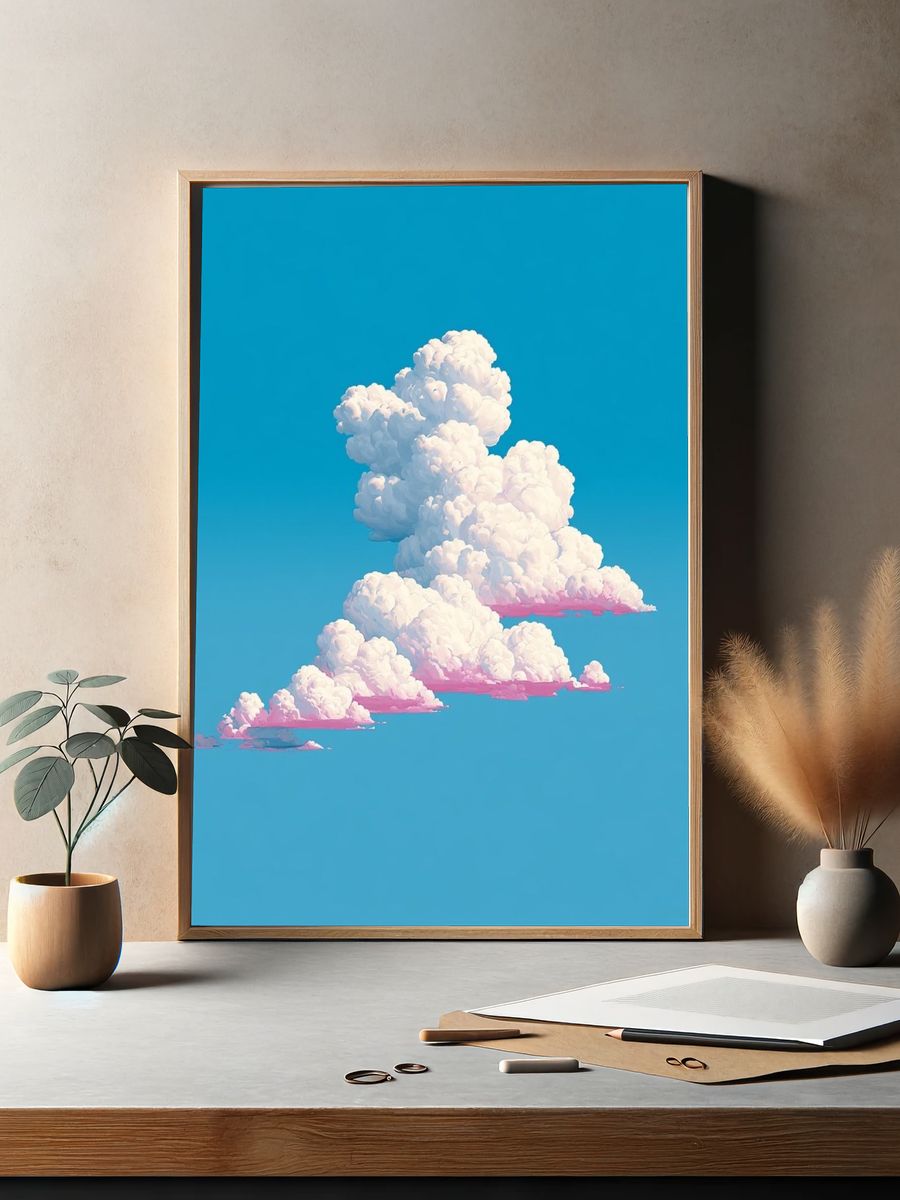 Cotton Cloudscape Illustration Poster. — room view 2
