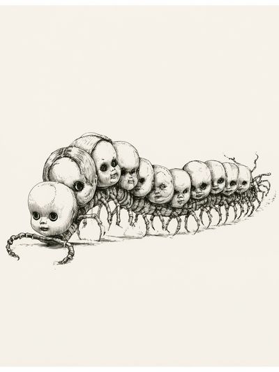 Surreal Caterpillar Dolls Print.