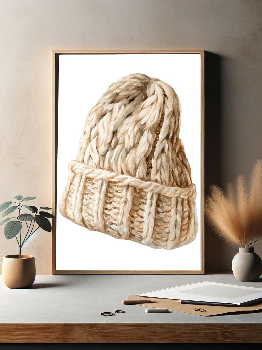 Knitted Beanie Watercolor Print. — room view 2