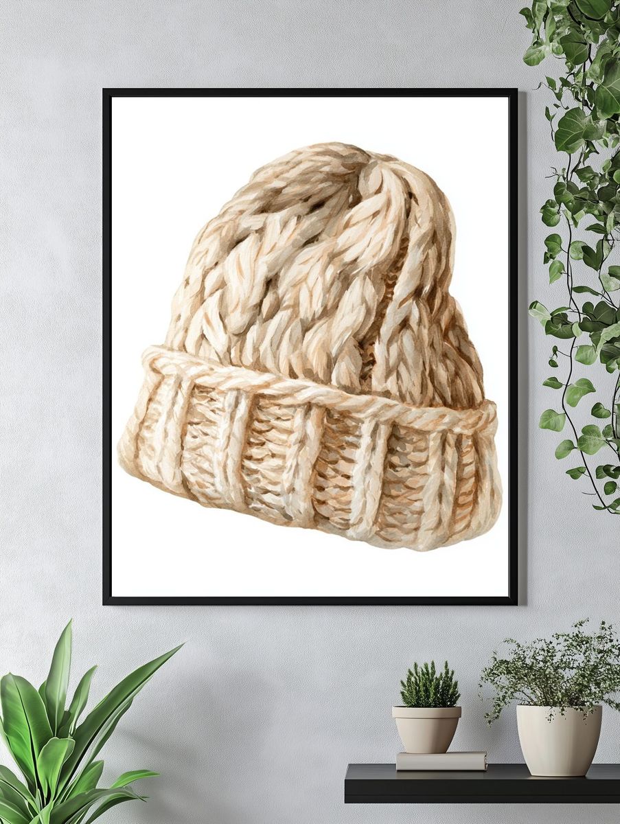 Knitted Beanie Watercolor Print. — room view 4