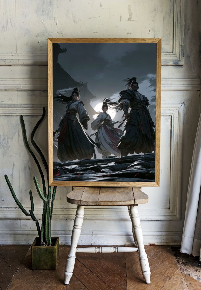 Samurai Moonlit Battle Illustration Poster. room preview