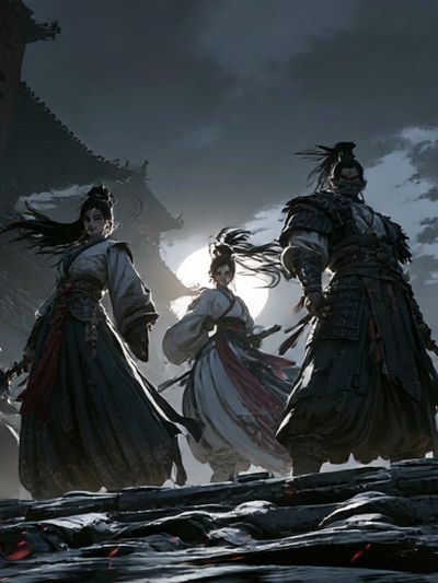 Samurai Moonlit Battle Illustration Poster. poster