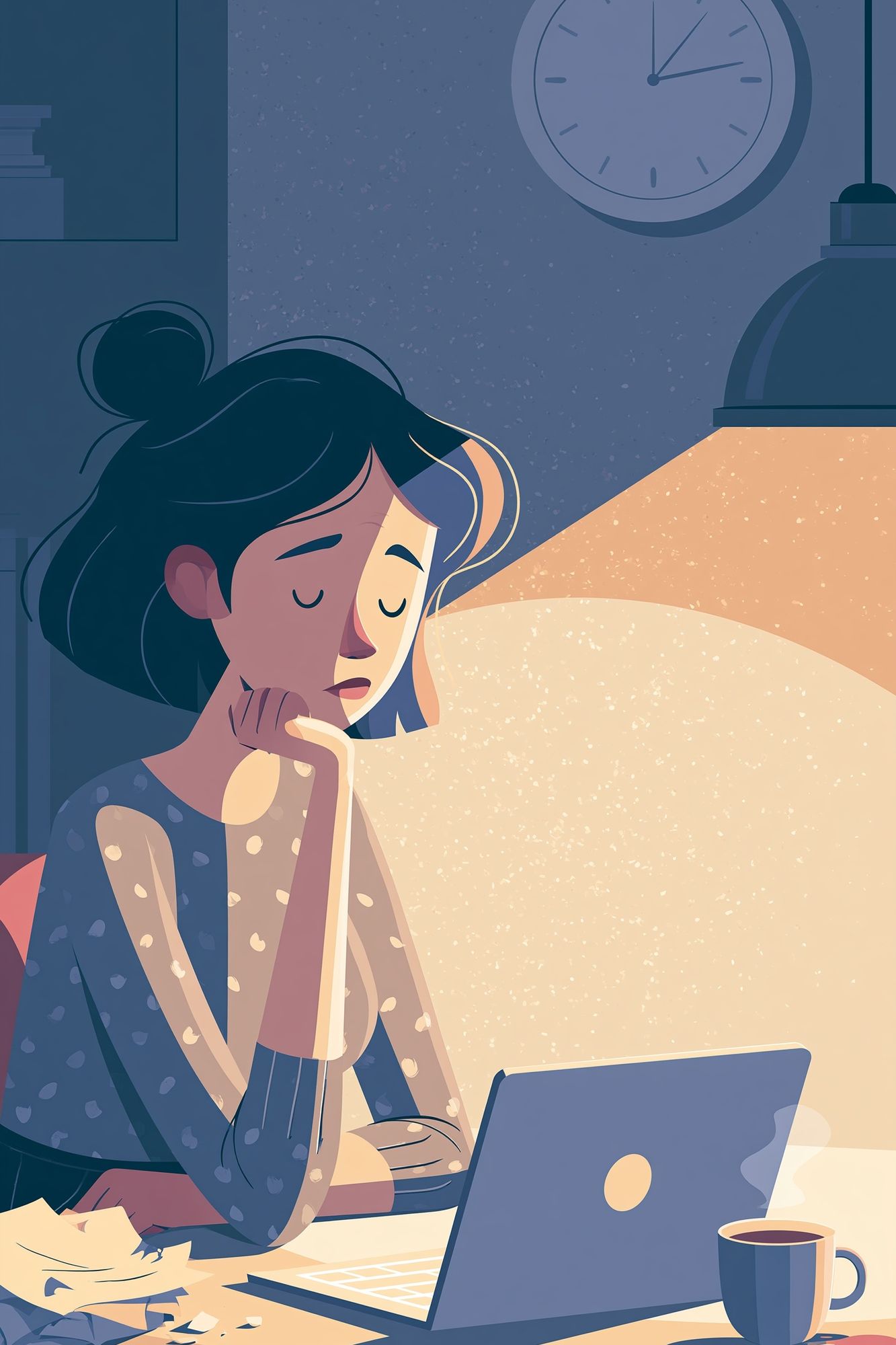 Late-Night Study Illustration Poster. poster detail