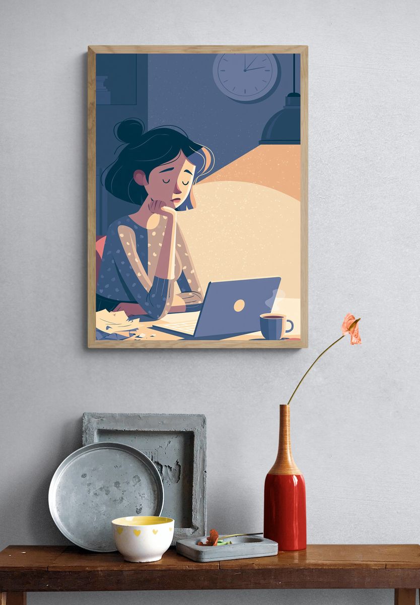 Late-Night Study Illustration Poster. — room view 3