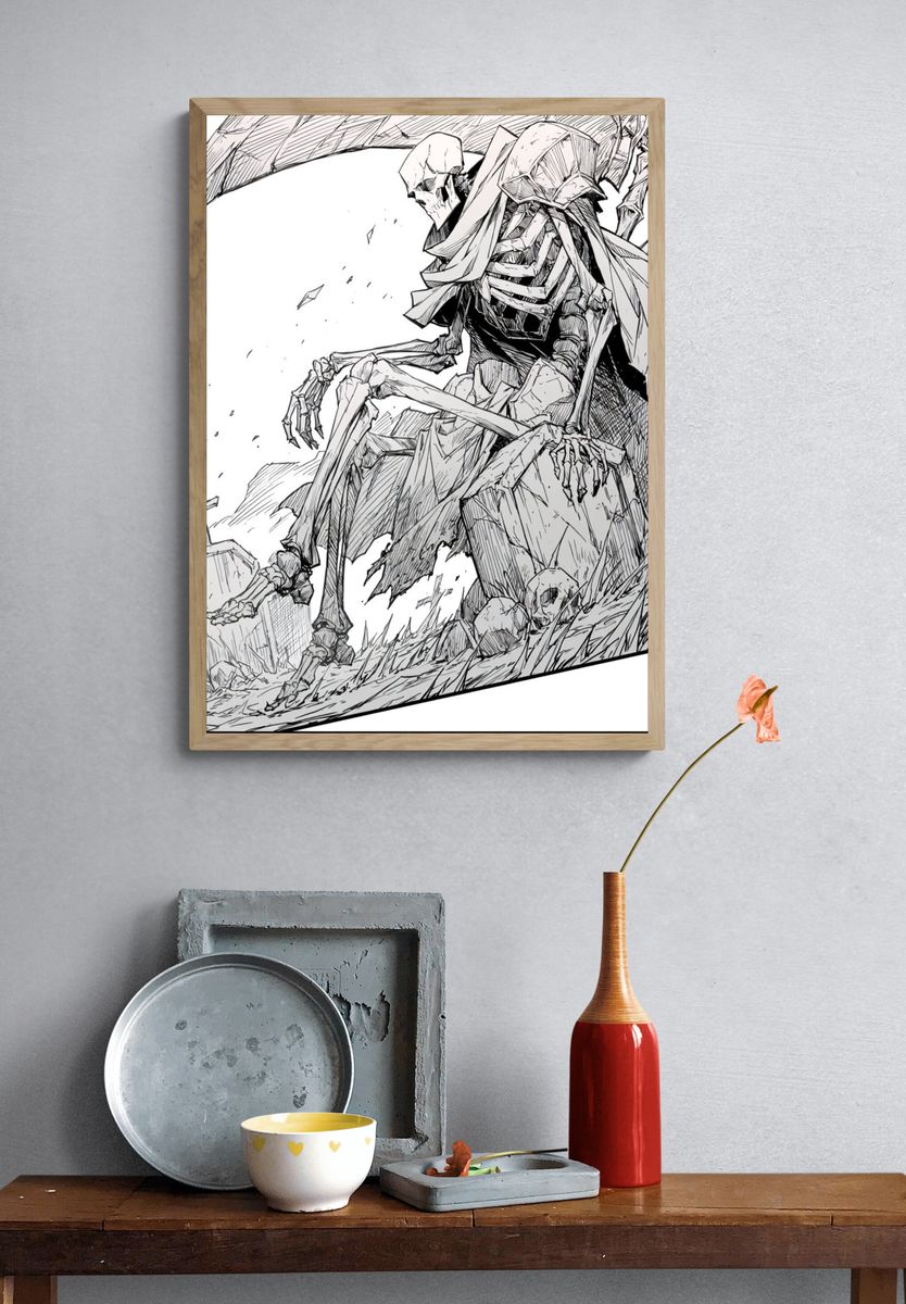 Grim Reaper Skeleton Illustration Poster. — room view 3