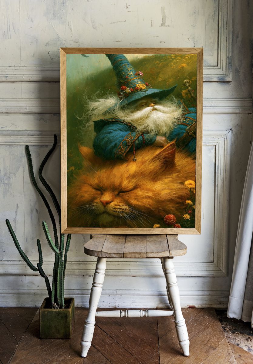 Wizard Cat Fantasy Illustration Poster. room preview