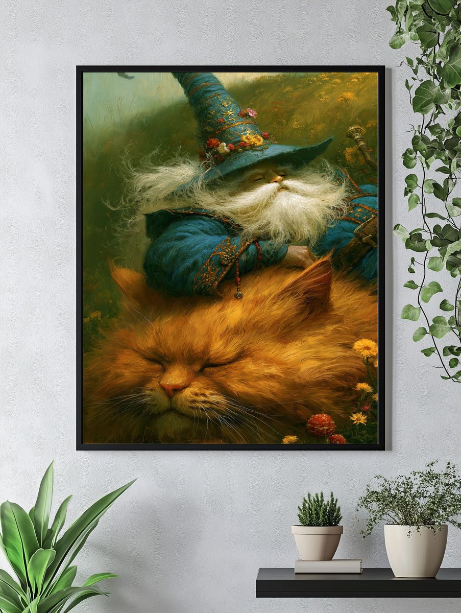 Wizard Cat Fantasy Illustration Poster. — room view 4