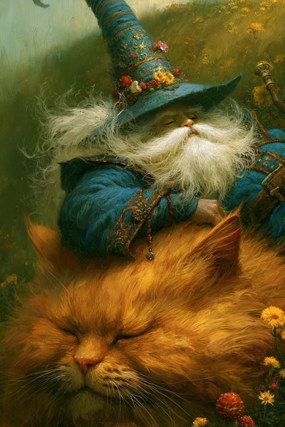 Wizard Cat Fantasy Illustration Poster.