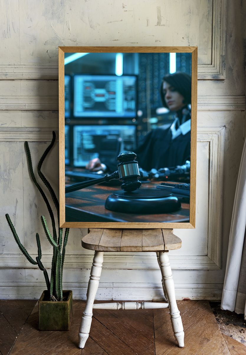 Cyberpunk Courtroom Gavel Poster. room preview