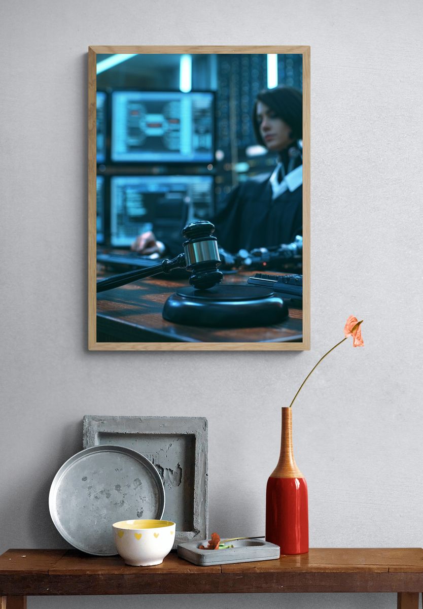 Cyberpunk Courtroom Gavel Poster. — room view 3