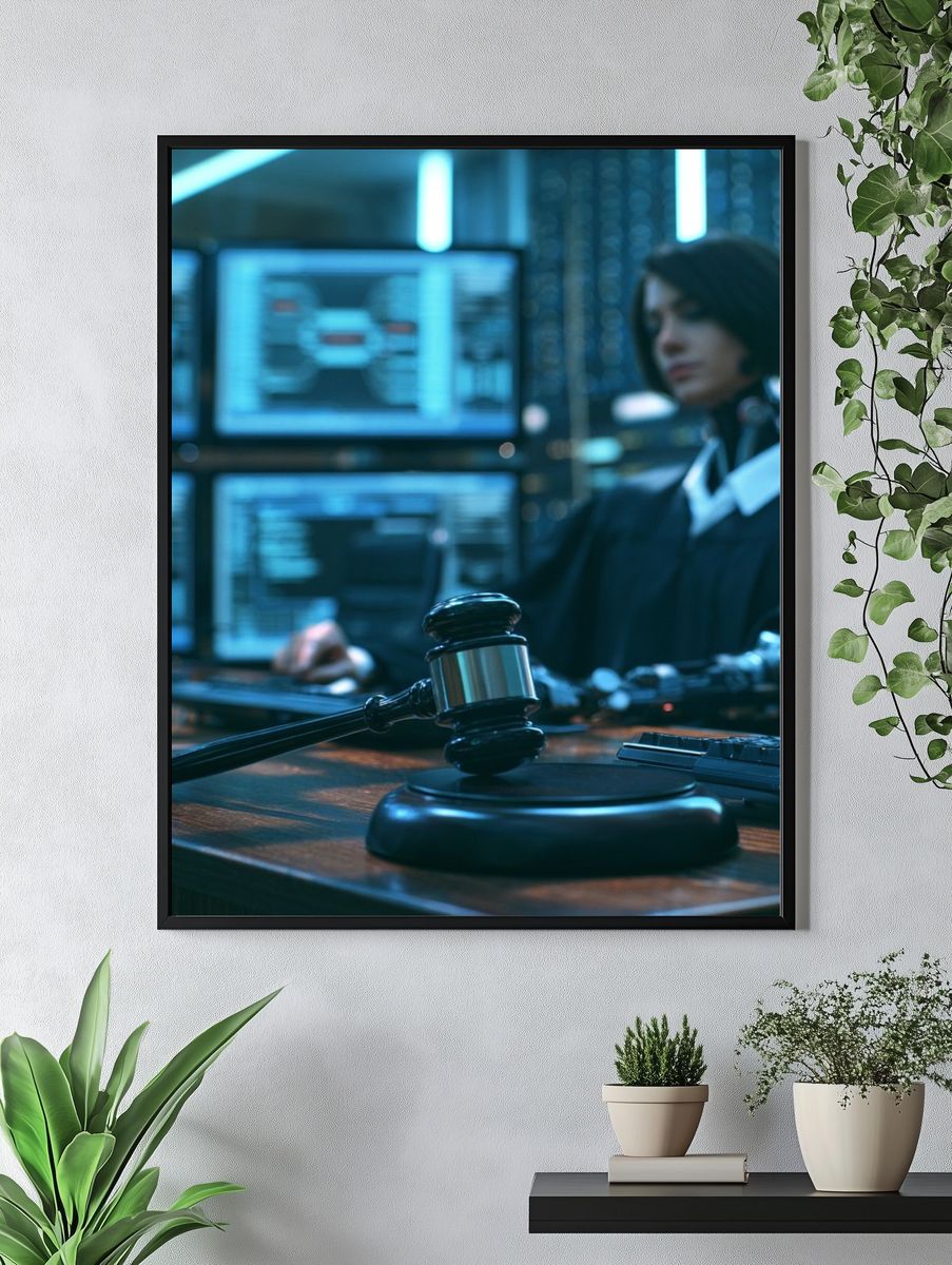 Cyberpunk Courtroom Gavel Poster. — room view 4