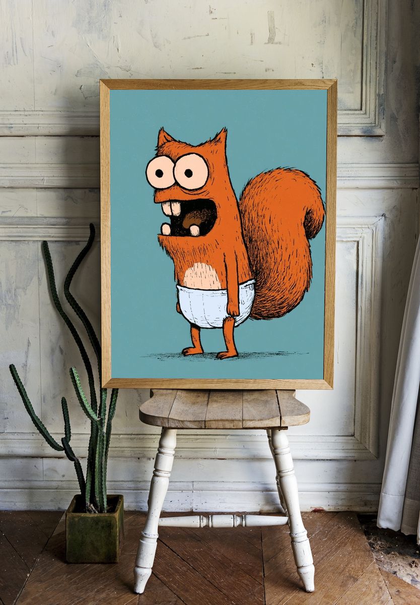 Cartoon Squirrel Illustration Poster. room preview