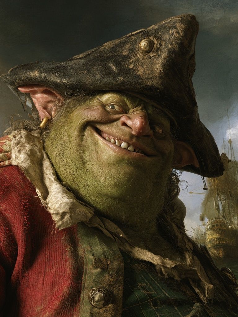 Smiling Pirate Goblin Illustration Print. poster detail