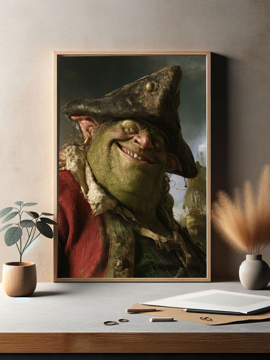 Smiling Pirate Goblin Illustration Print. — room view 2