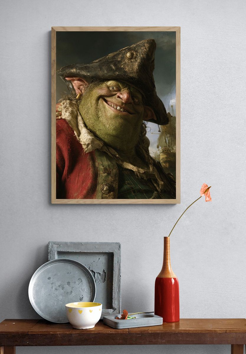 Smiling Pirate Goblin Illustration Print. — room view 3