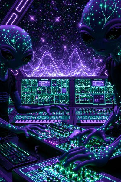 Alien Synthwave Control Room Poster.