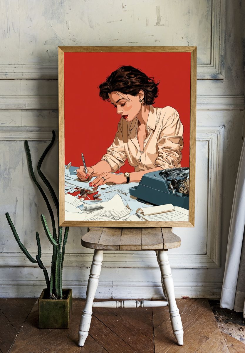 Woman Writing at Desk Illustration Poster. room preview
