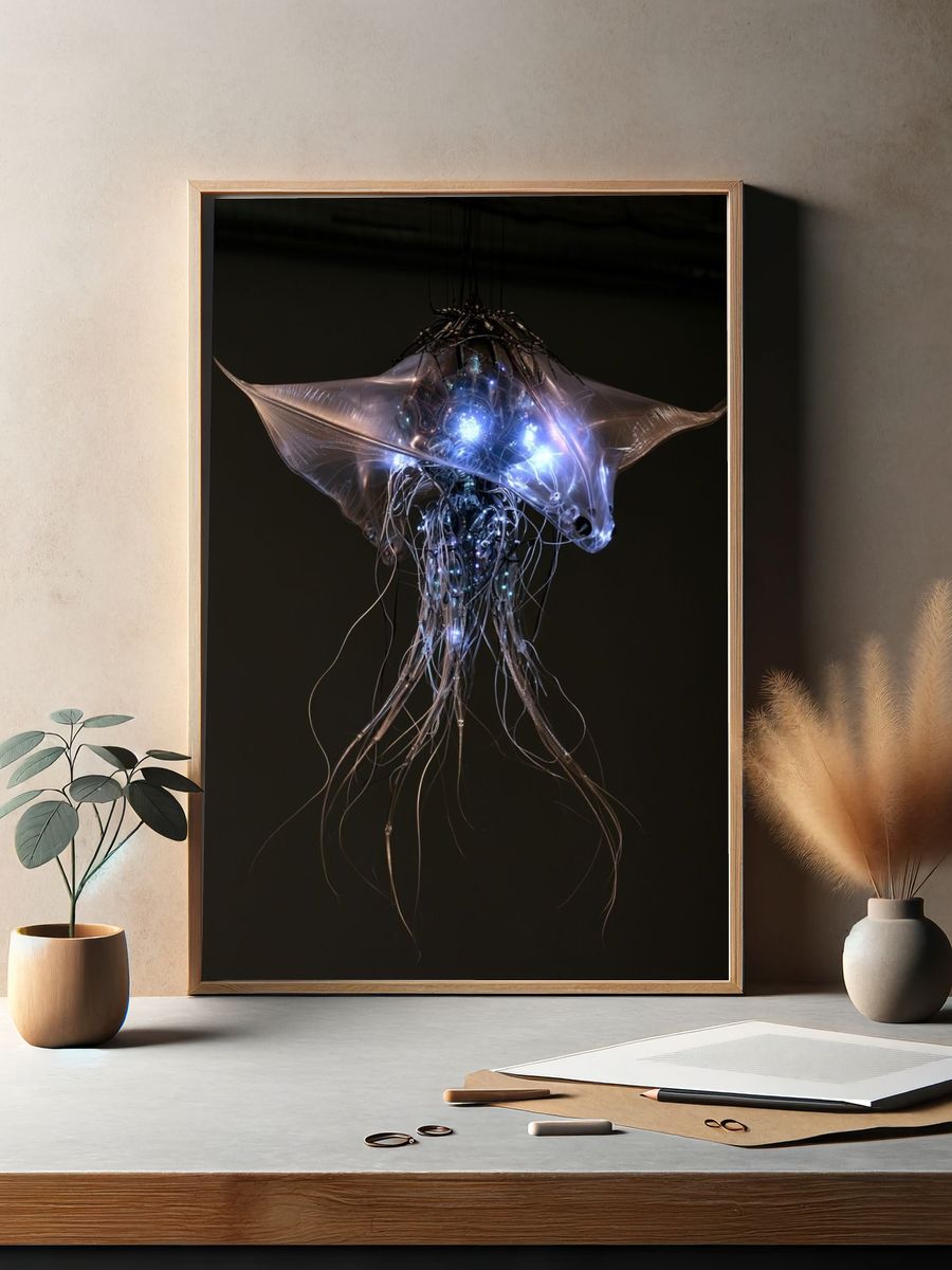 Bioluminescent Jellyfish Digital Art Poster. — room view 2