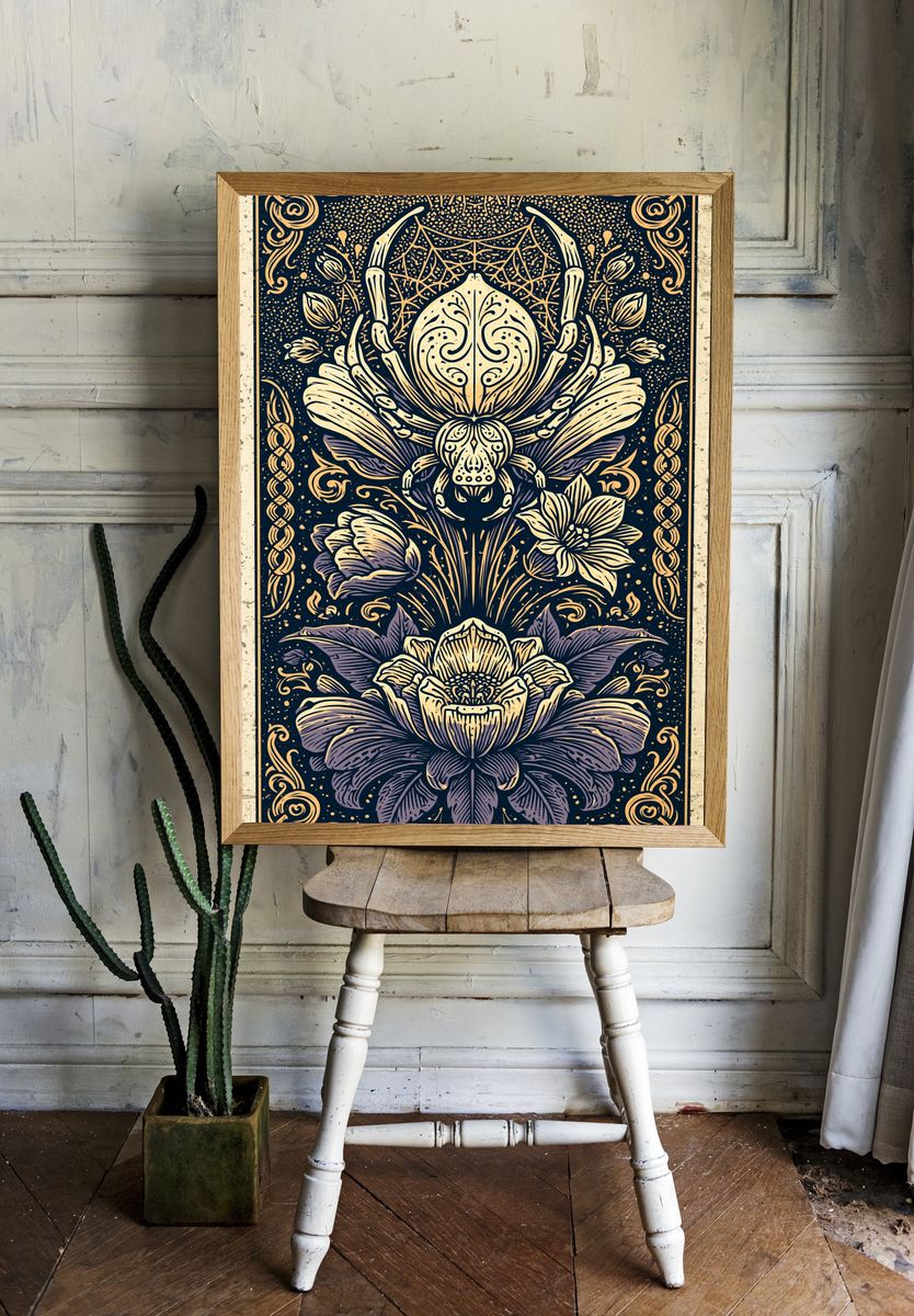 Ornate Beetle Floral Illustration Poster. — room view 1