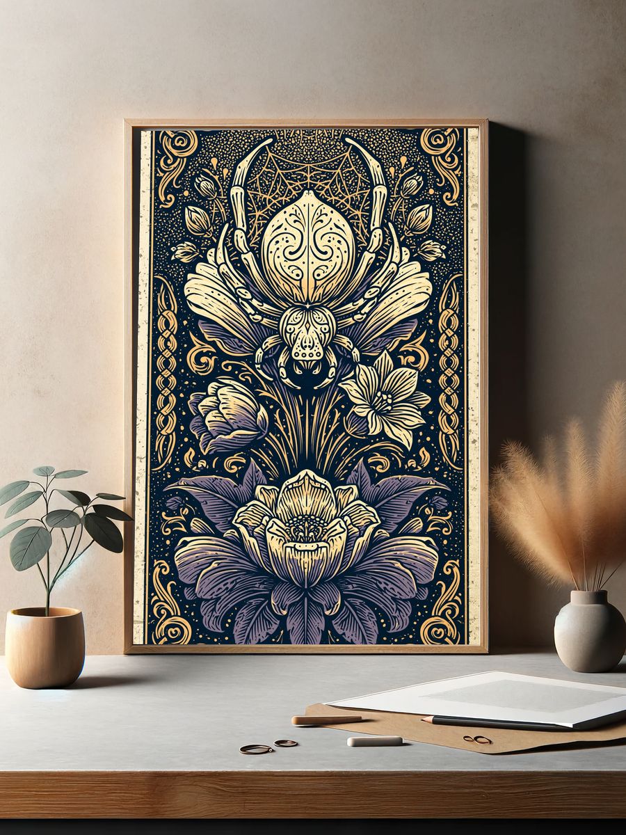 Ornate Beetle Floral Illustration Poster. — room view 2
