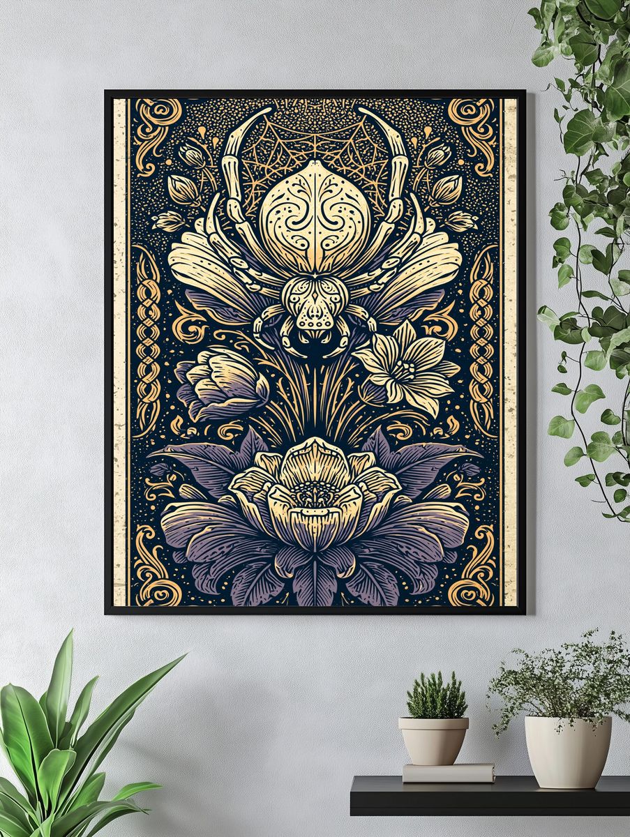 Ornate Beetle Floral Illustration Poster. — room view 4