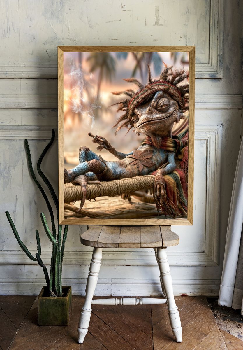 Tribal Lizard Character Illustration Poster. room preview