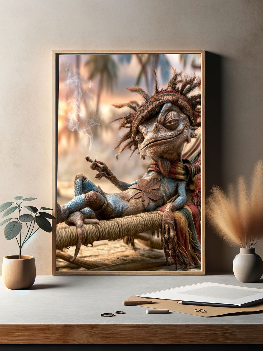 Tribal Lizard Character Illustration Poster. — room view 2
