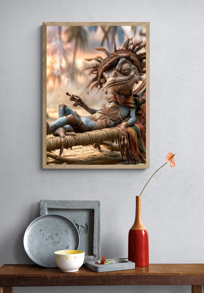 Tribal Lizard Character Illustration Poster. — room view 3