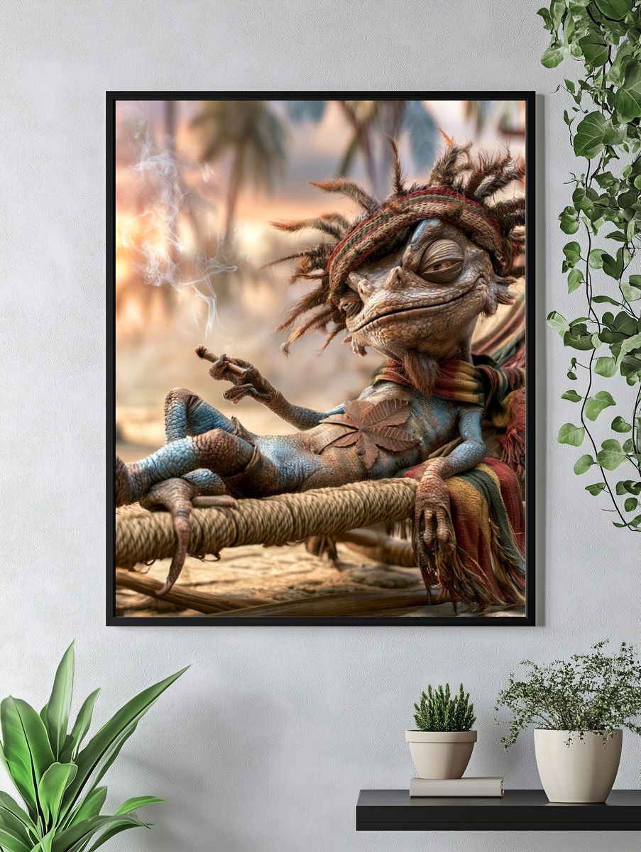 Tribal Lizard Character Illustration Poster. — room view 4