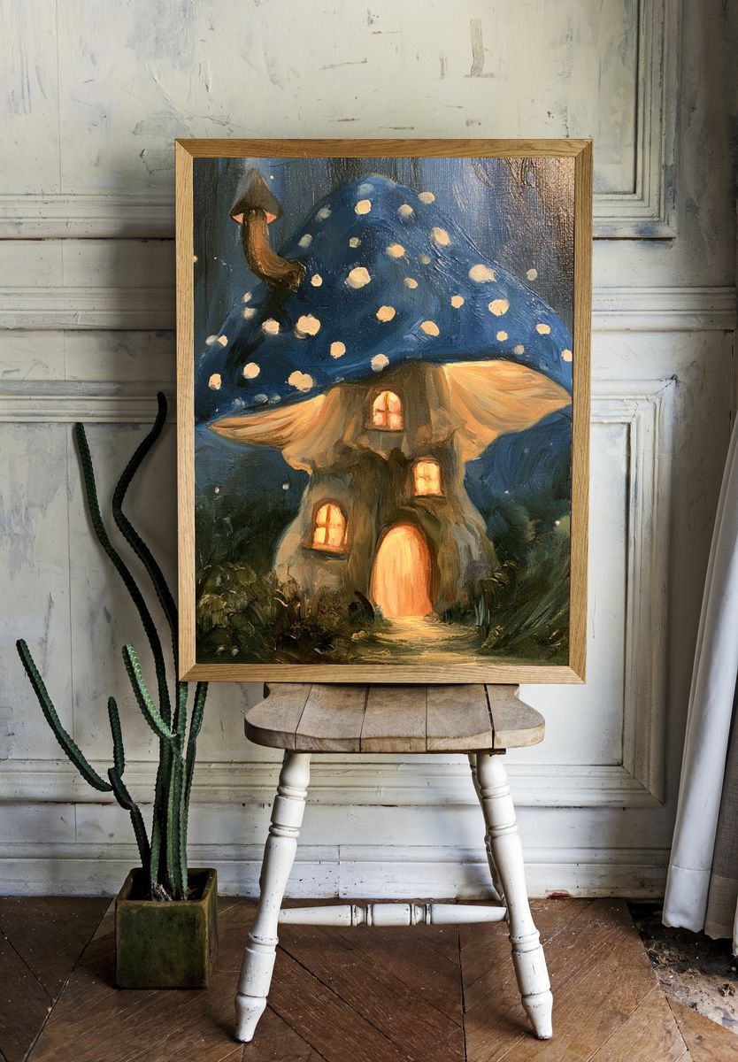 Mushroom House Night Illustration Poster. room preview