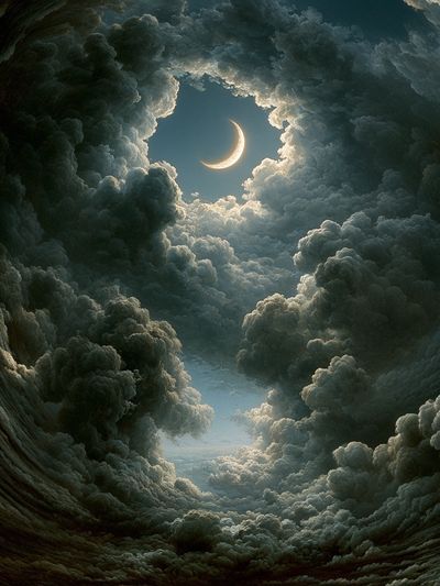 Crescent Moon Cloudscape Illustration Poster. poster