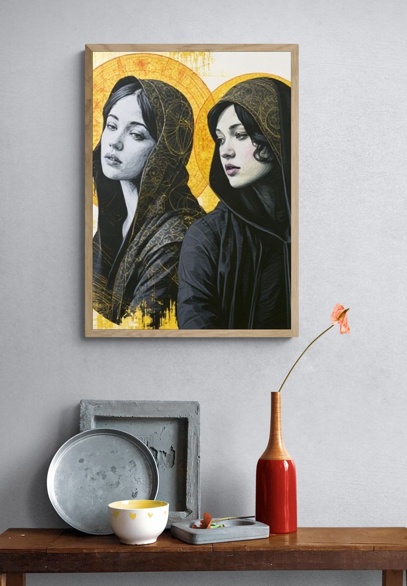 Dual Halo Portrait Illustration Poster. — room view 3