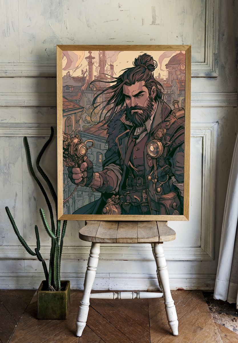 Steampunk Gunslinger Illustration Print. — room view 1