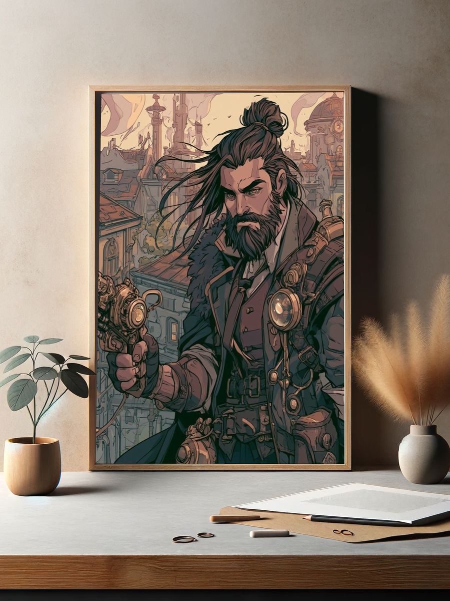 Steampunk Gunslinger Illustration Print. — room view 2