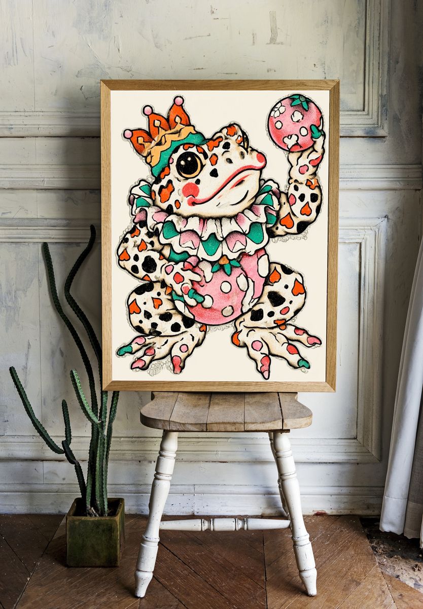 Whimsical Frog Illustration Poster. — room view 1