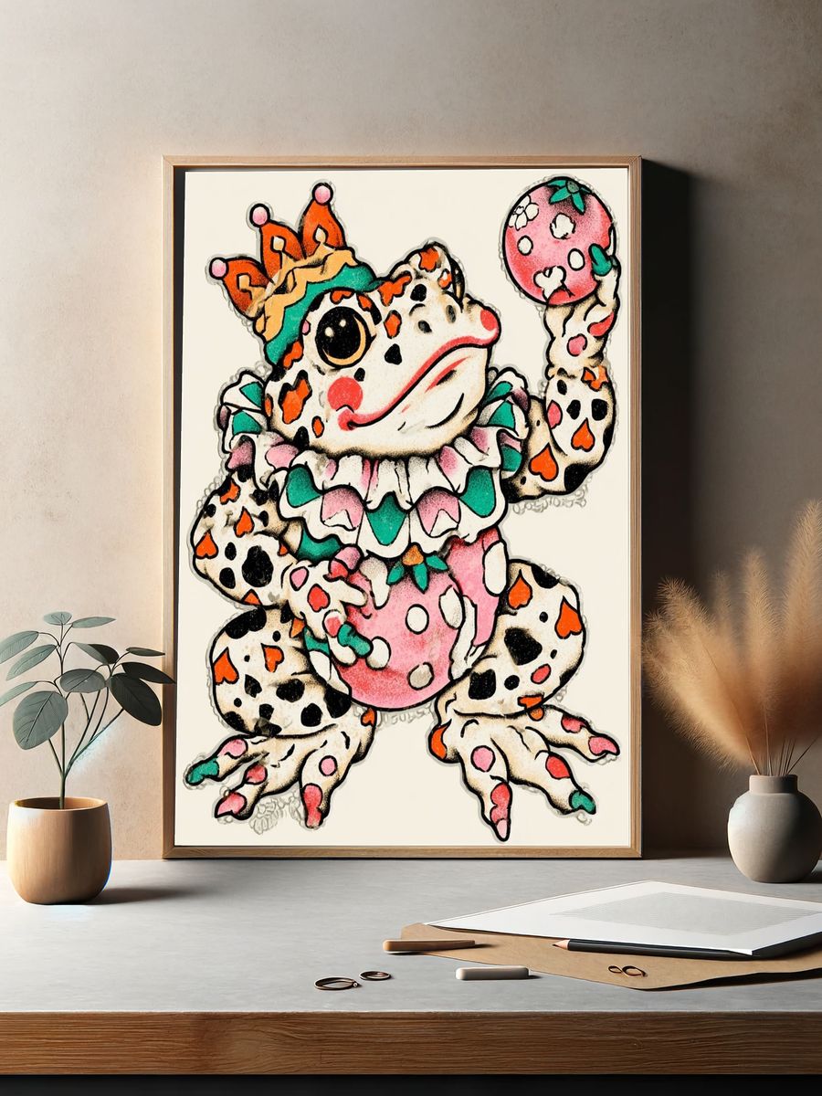 Whimsical Frog Illustration Poster. — room view 2